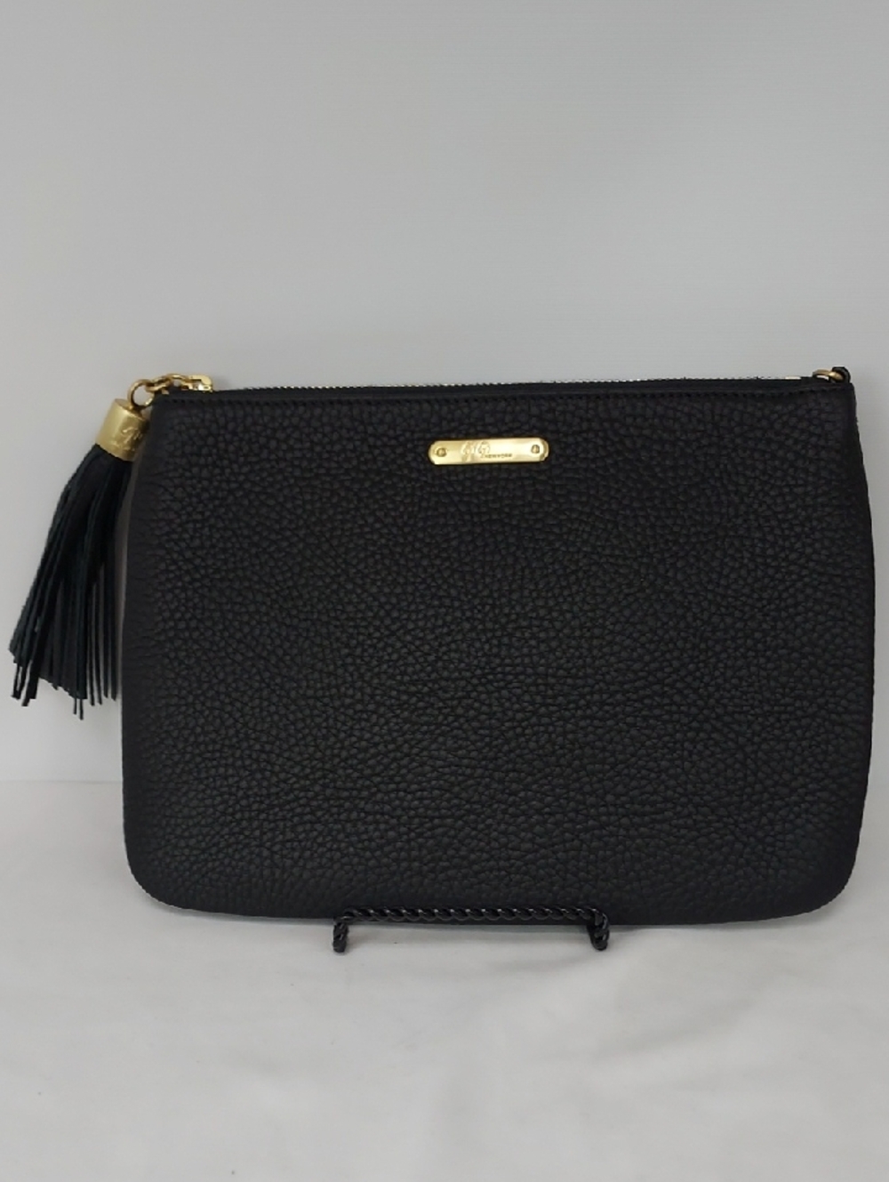 GiGi New York Black Pebbled Leather Tassel Wristlet